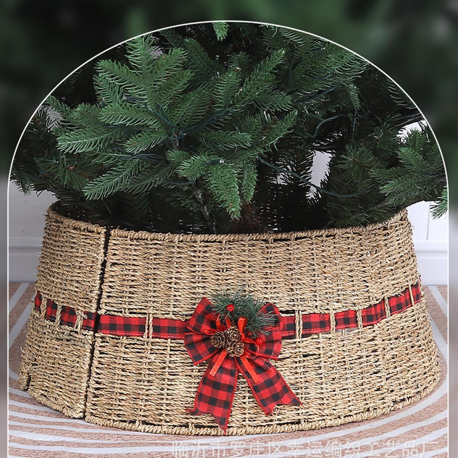 Copribase Albero di Natale Gonna Rustica in Rattan Intrecciato Fatta a Mano