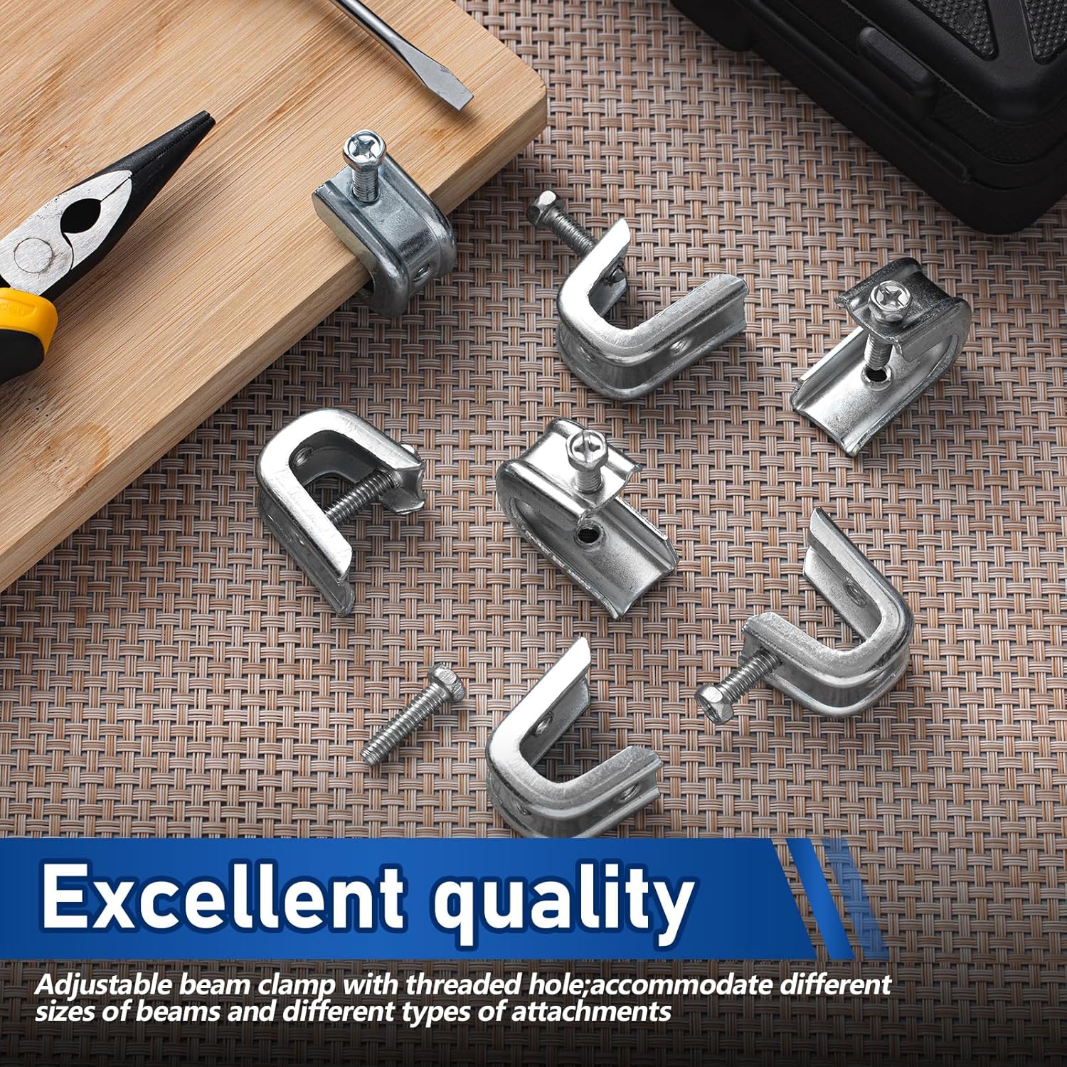 Hicarer 50 Pcs 1/4" x 20 Beam Clamp Steel Screw in Hooks for Flanges Strong Threaded Rod Wire Ring with Harden Point Screws