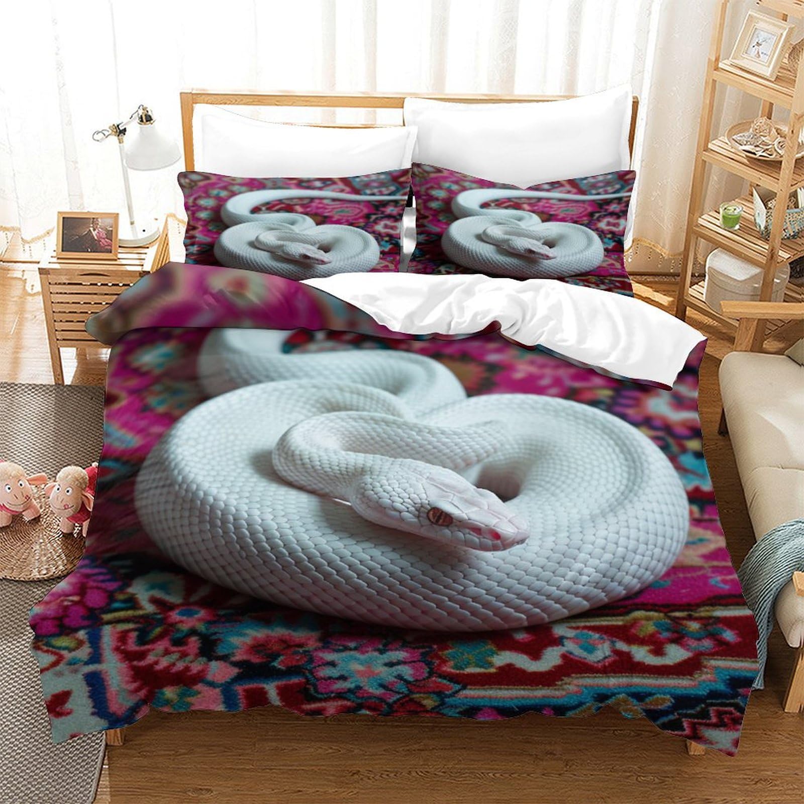 P1S9U7W5Y 3D Printed Realistic Snake Duvet Cover Set 3pcs Microfiber Animal Pattern Bedding Set Super king（260x220cm）