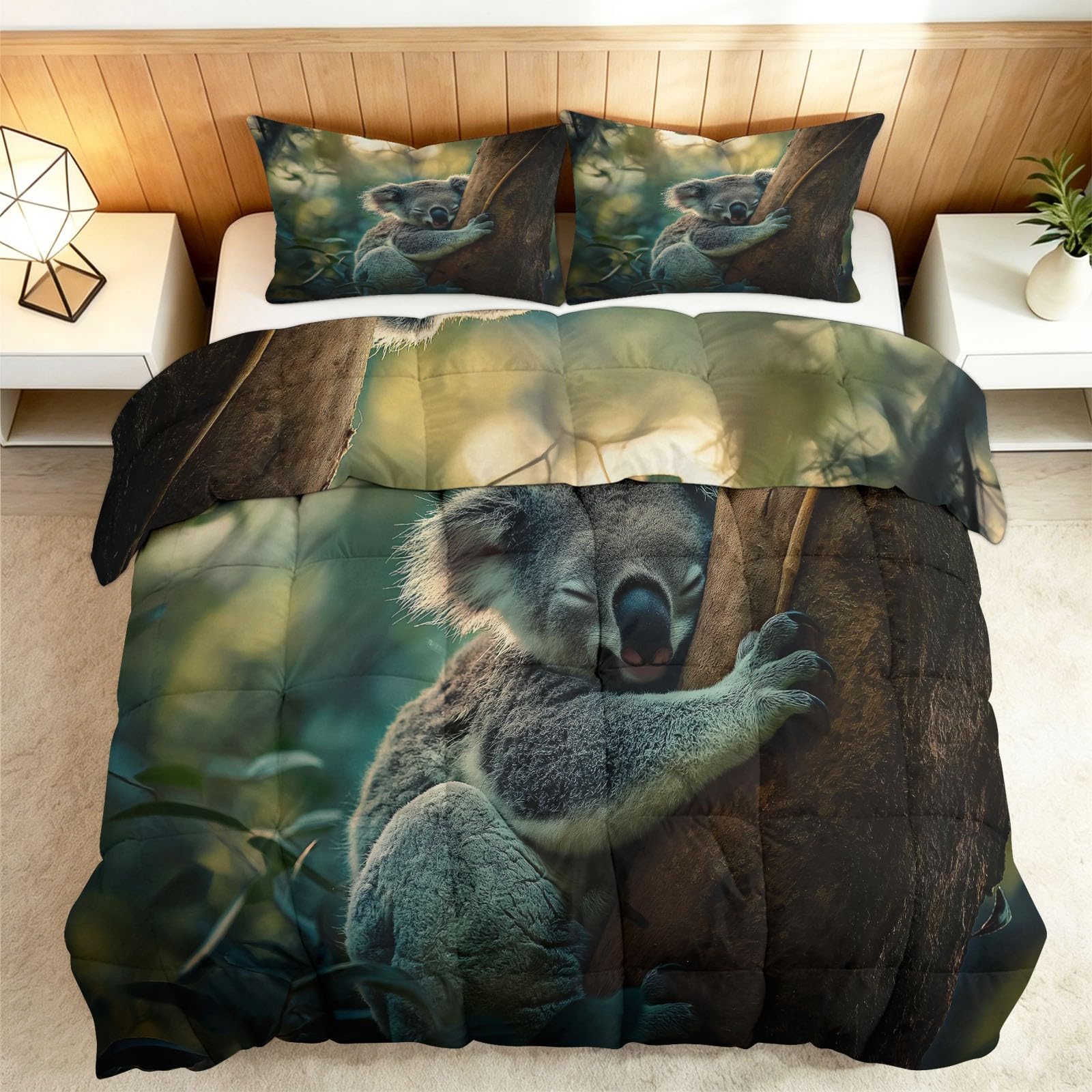 Kołdra All-in-One 4 pory roku fotografia zwierząt koala kołdra bez odwracalnej poszwy z miękkiej mikrofibry - pikowanie w romby zapobiegające przemieszczeniu - można prać w pralce - 220 x 240 cm