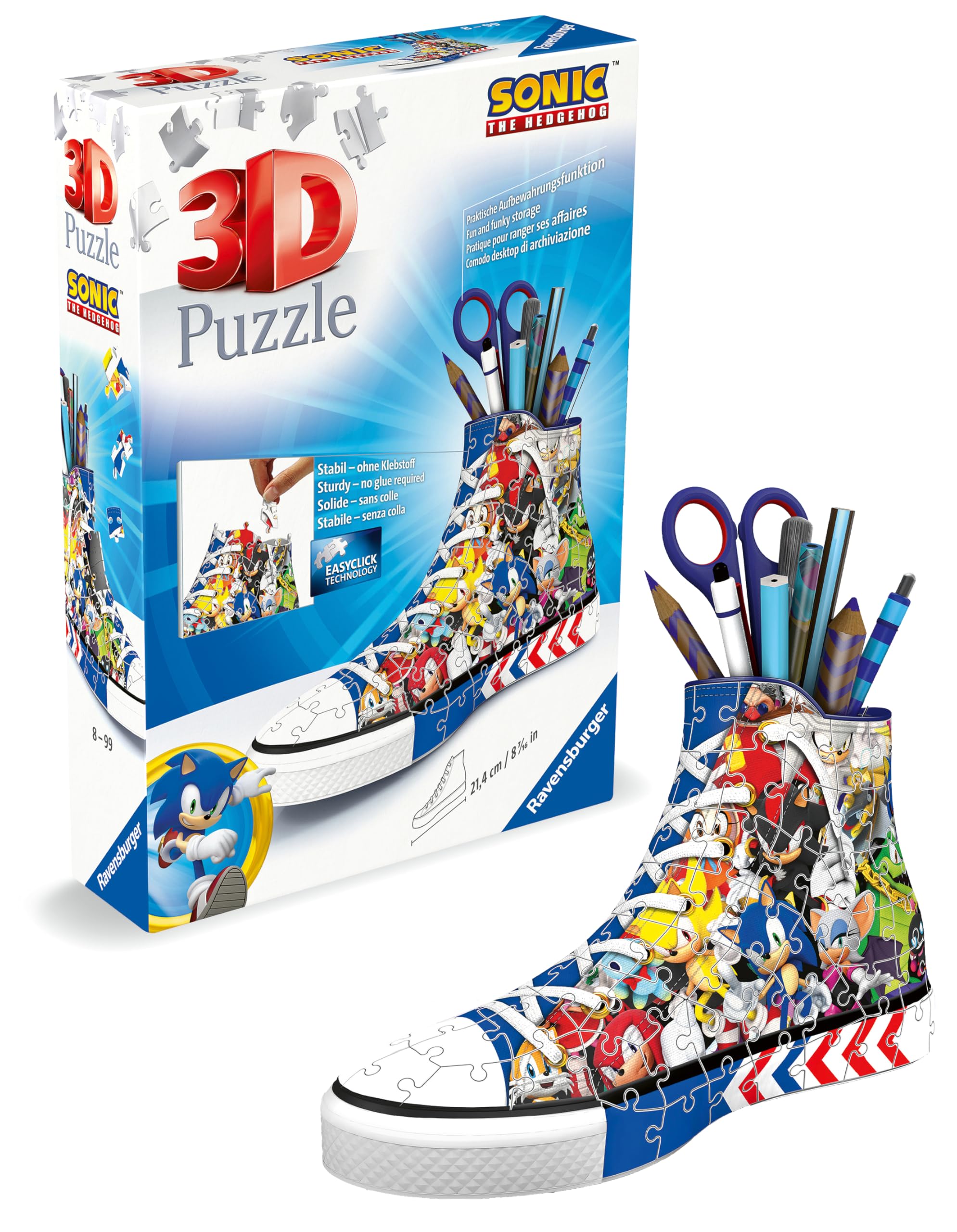 Ravensburger Sonic The Hedgehog Hedgehog - 3D Puzzles For Kids Age 8 Years Up - 108 Pieces - No Glue Required - Shaped Shoe, Trainer, Sneaker - Jigsaw Puzzle
