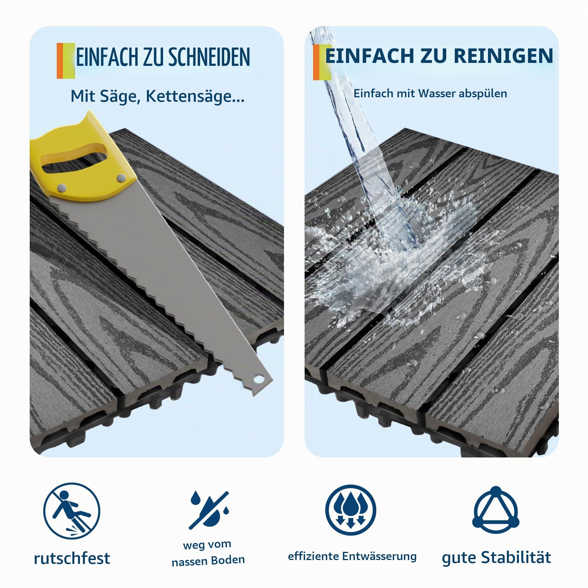 WPC Fliesen 30x30cm Terrassenfliesen Klickfliesen, Balkonfliesen in Holzoptik, Bodenbelag Klickfliesen Für Balkon & Terrasse