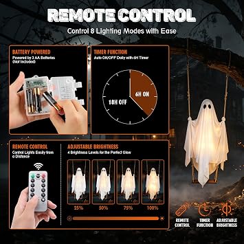 Halloween Hanging Ghost Decorations, 5FT Swinging Ghost with Remote Lights