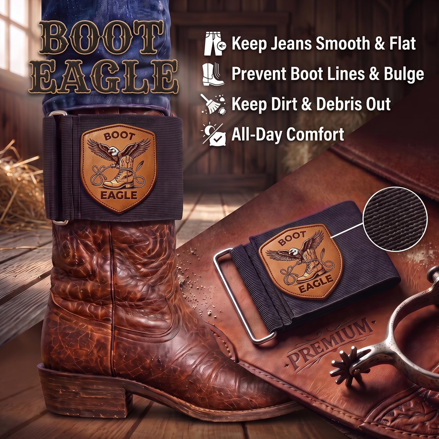 Boot Straps for Cowboy Boots, Hidden Elastic Shaft Cinch Bands 2 Pack Black