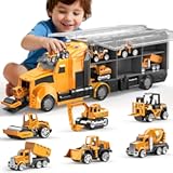 Construction Trucks Toy Set with Play Mat&comma; Carrier Truck Play Vehicles Set for 3 4 5 6 Years Old Boys Kids&comma; Die-Cast Car Toy for Toddlers 3-4 Years&comma; Birthday Gifts Toys for 3-9 Year Old Boys
