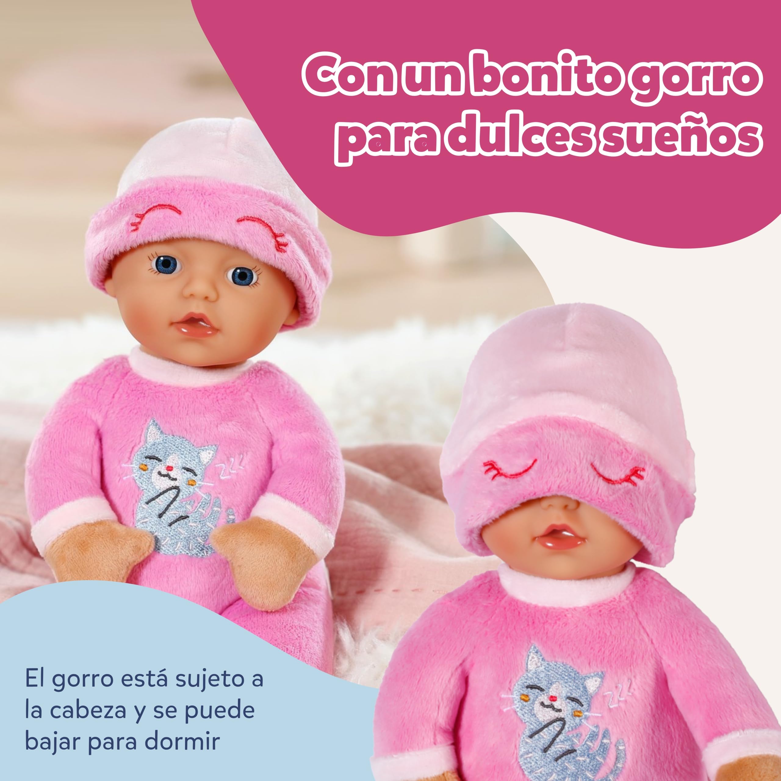 Baby Born for Babies Sleepy Pink – Muñeca Blanda de 30 cm – con Cuerpo Rosa y sonajero Integrado – Muñeca de Tela con gorrito Fijo – Apta para recién Nacidos