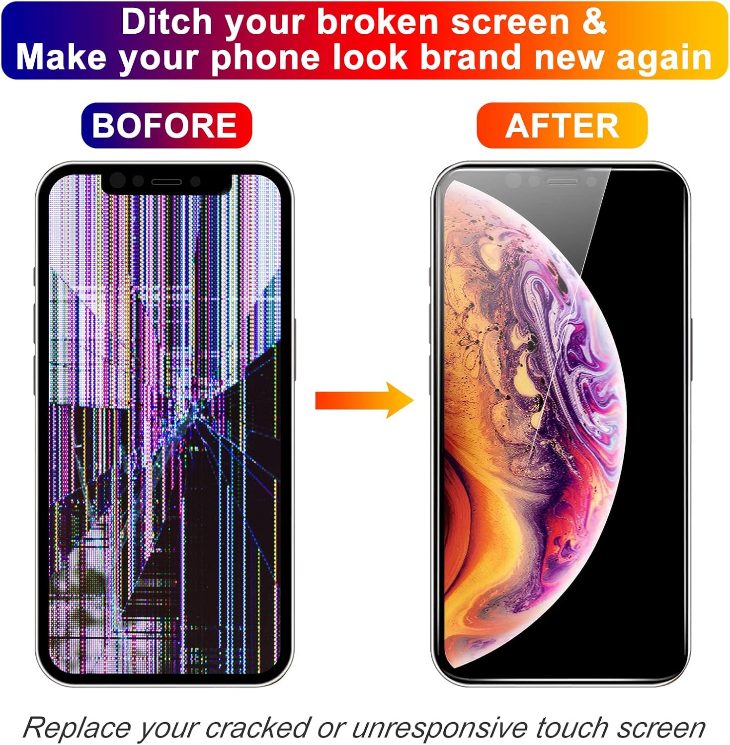 for iPhone Xs Max Screen Replacement 6.5', 3D Touch Display Full Repair kit, Digitizer Assembly with Tools Set, Tempered Glass, Instruction