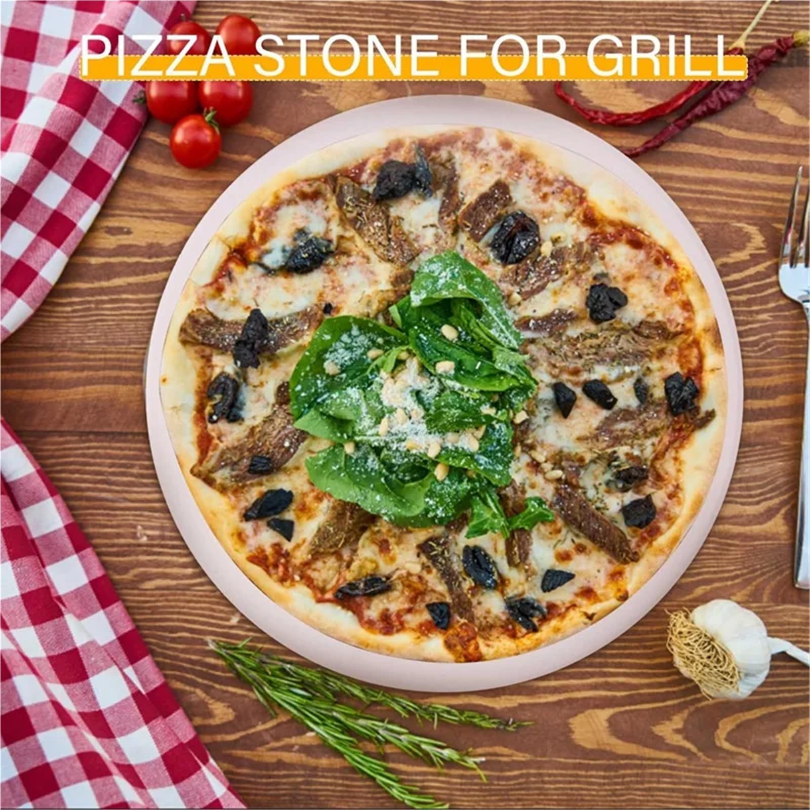 12-Zoll-Keramik-Pizzastein, Pizza-Backstein/Pfanne for Grill und Ofen – hitzebeständig, langlebig FüR Knusprigen Boden