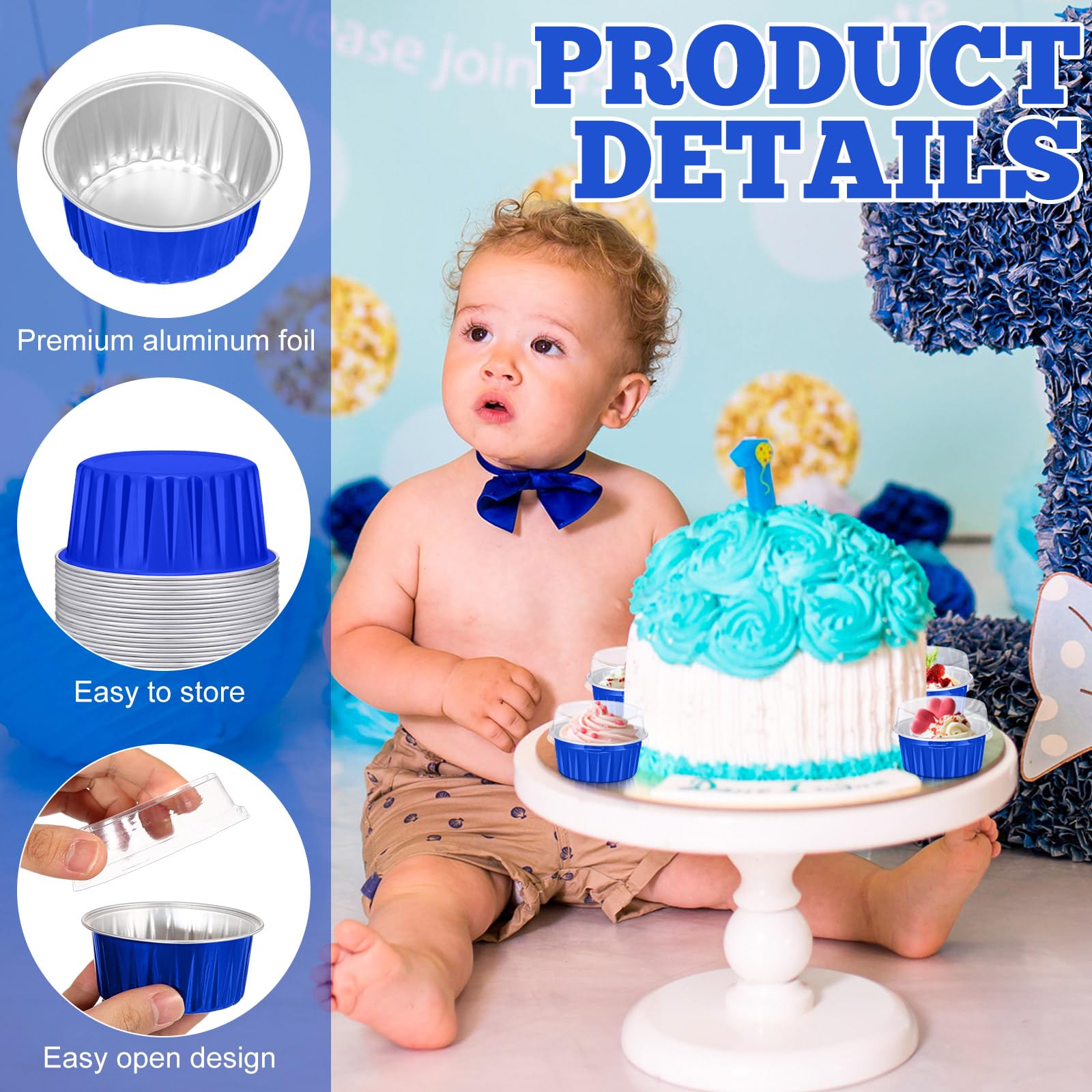 Gejoy 400 moldes desechables con tapas, moldes de papel de aluminio para hornear, 5 onzas, mini forros para cupcakes, moldes para magdalenas, molde para magdalenas, postre para Navidad, boda, fiesta