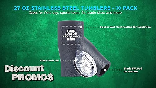 Miniatura 143 de Tazas de viaje personalizadas de acero inoxidable de 27 onzas, juego de 10, paquete personalizado a granel, perfectas para café, refrescos, otras