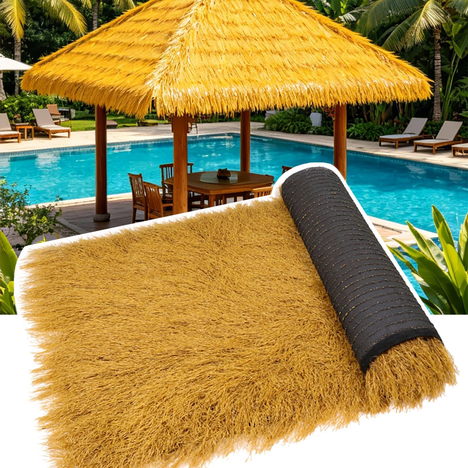 ZzERTE Artificial Straw Roll,Mexican Synthetic Thatch Grass Roof,Faux Palm Thatch,Artificial Straw Roll,For Bar Hut Patio Fence Party Beach Garden(0.5x8m(19.7x315in))