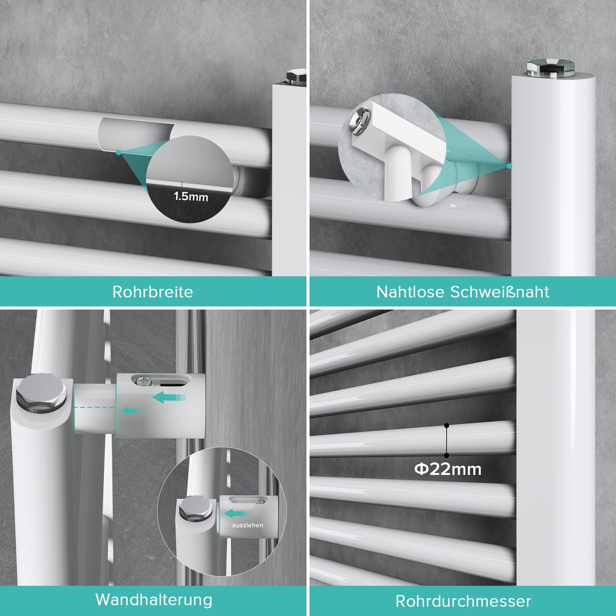 doporro Radiatore Piatto 140x50cm con Elemento Riscaldante 800W, Scaldasalviette da Bagno Termoarredo in Acciaio, Bianco, Riscaldamento Elettrico o ad Acqua Calda RHE