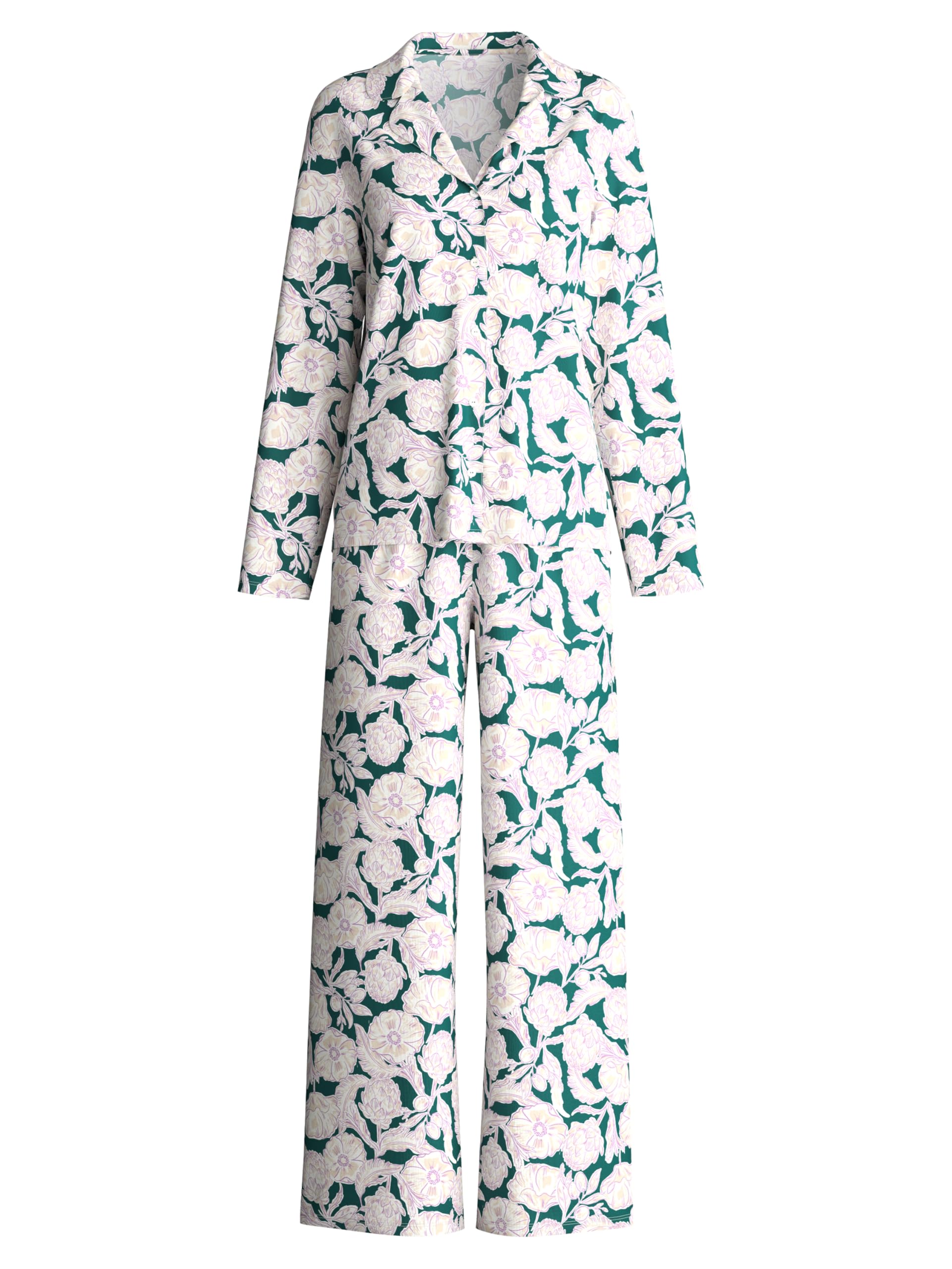 CALIDA Botanic Dreams Pyjama Damen | durchgeknöpfter Schlafanzug aus 100% hochwertiger Baumwolle