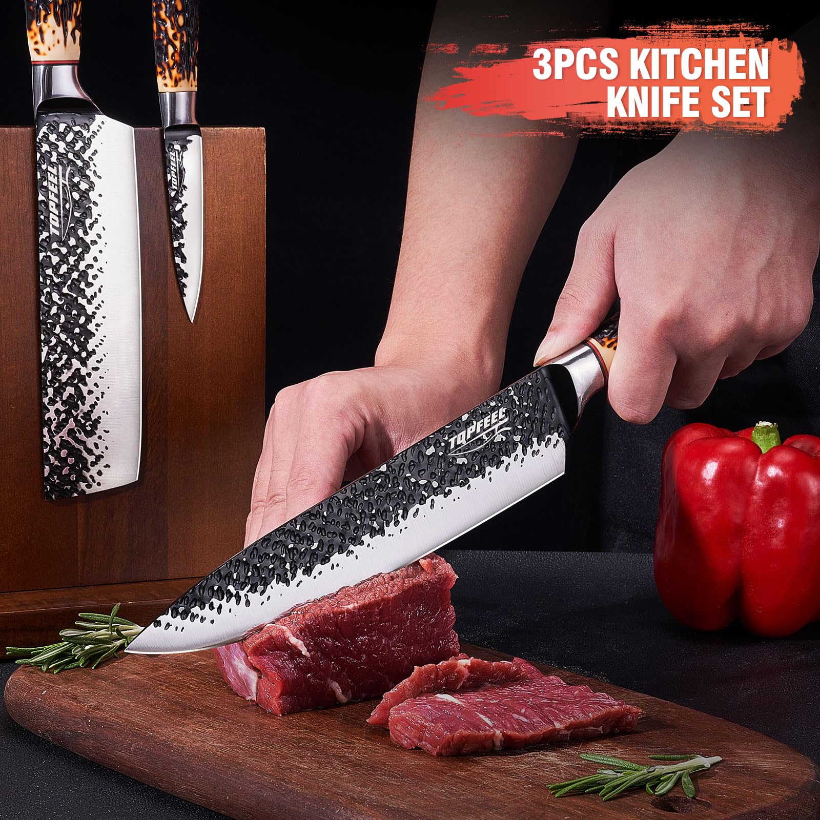 Topfeel Kitchen Knife Set 3 PCS, Hand Forged Japanese Chef Knife Set — Amazon image 3