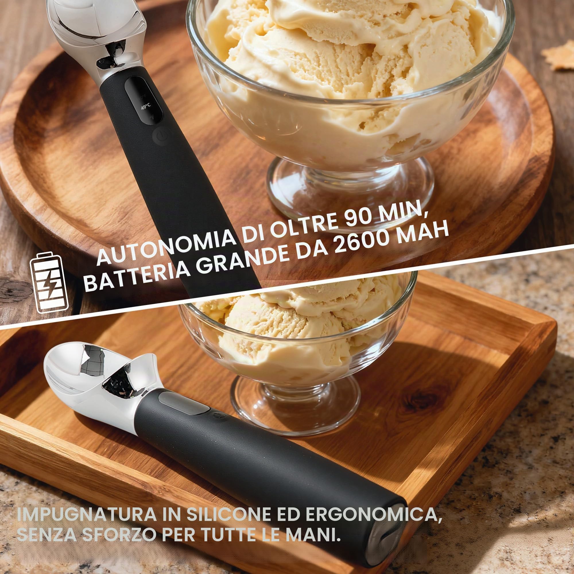 Paletta per gelato riscaldata ricaricabile 2600 mAh 3 livelli calore LED VRAIKO