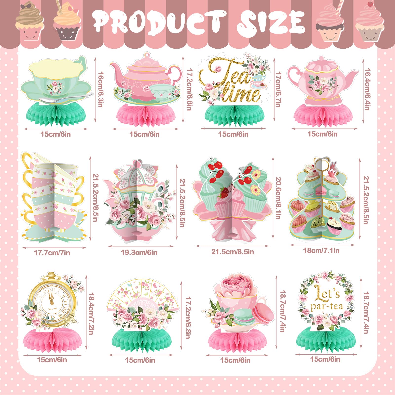 Liliful 12 Pcs Tea Party Decorations Floral Teapot Honeycomb Centerpieces Tea Party Supplies Table Decor for Birthday Baby Shower Wedding Favors Girls Women