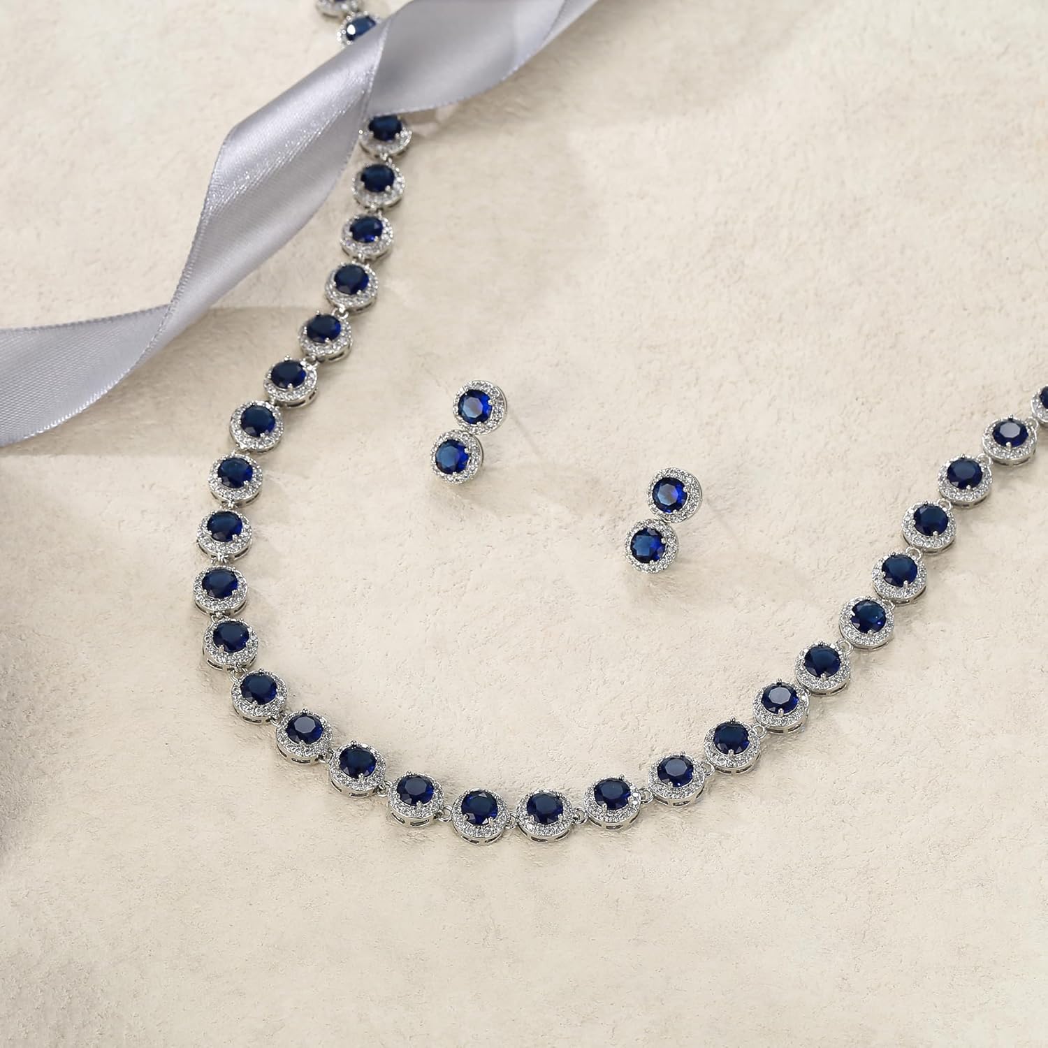 EVER FAITH Gorgeous Round Cut Cubic Zirconia Birthstone Bridal Necklace Earrings Tennis Bracelet Sets Wedding Prom Jewelry Set for Women - Image 4