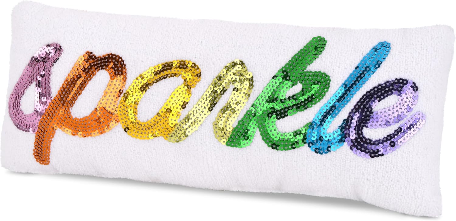 iscream Rainbow Sparkle Chenille, Sequin and Fleece 16" x 6" Rectangular Accent Pillow