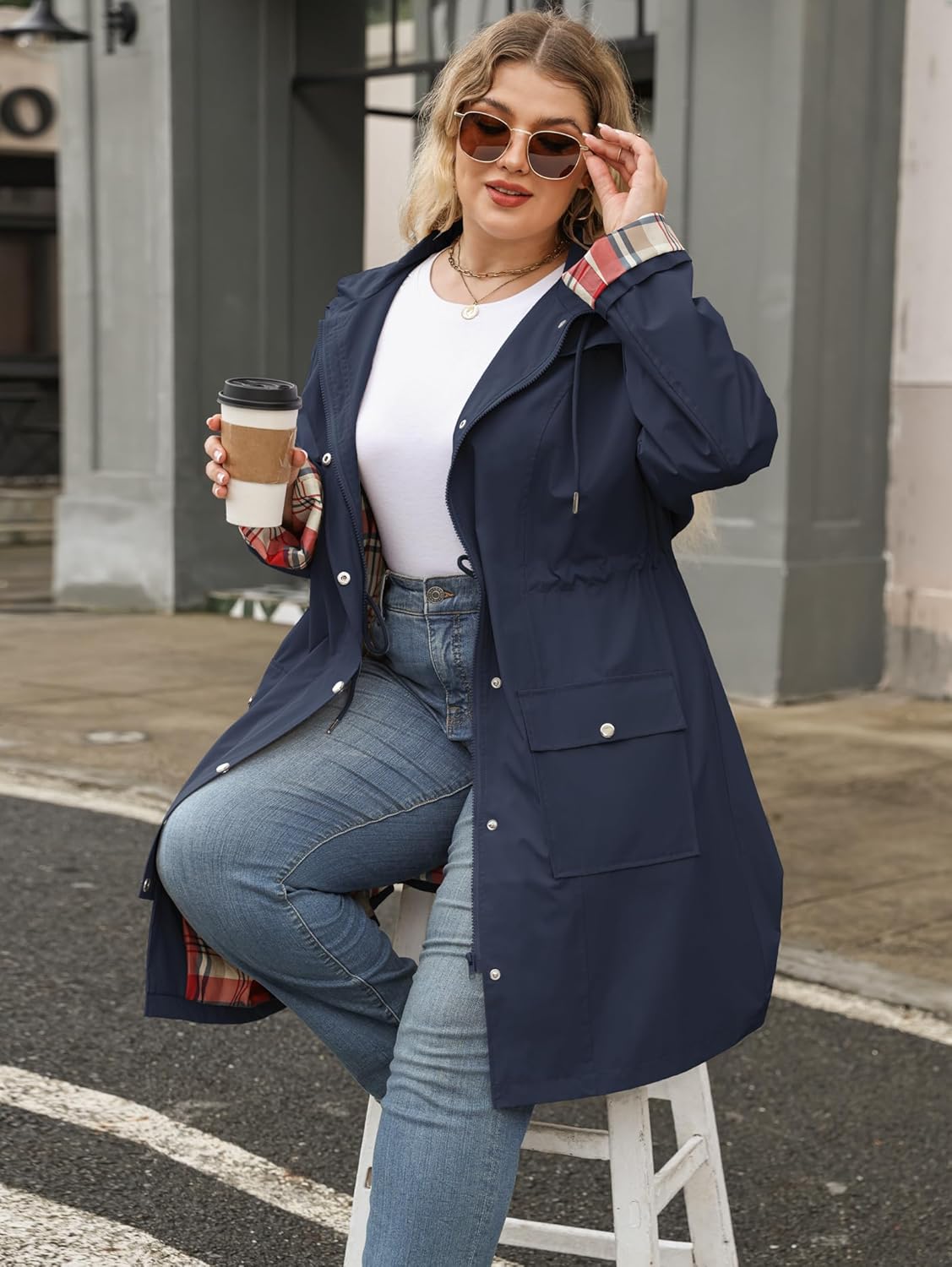 Kikibell Plus Size Rain Jackets for Women Raincoats Waterproof Windbreaker Jacket Hooded Outdoors Trench Coat with Pockets - Image 6