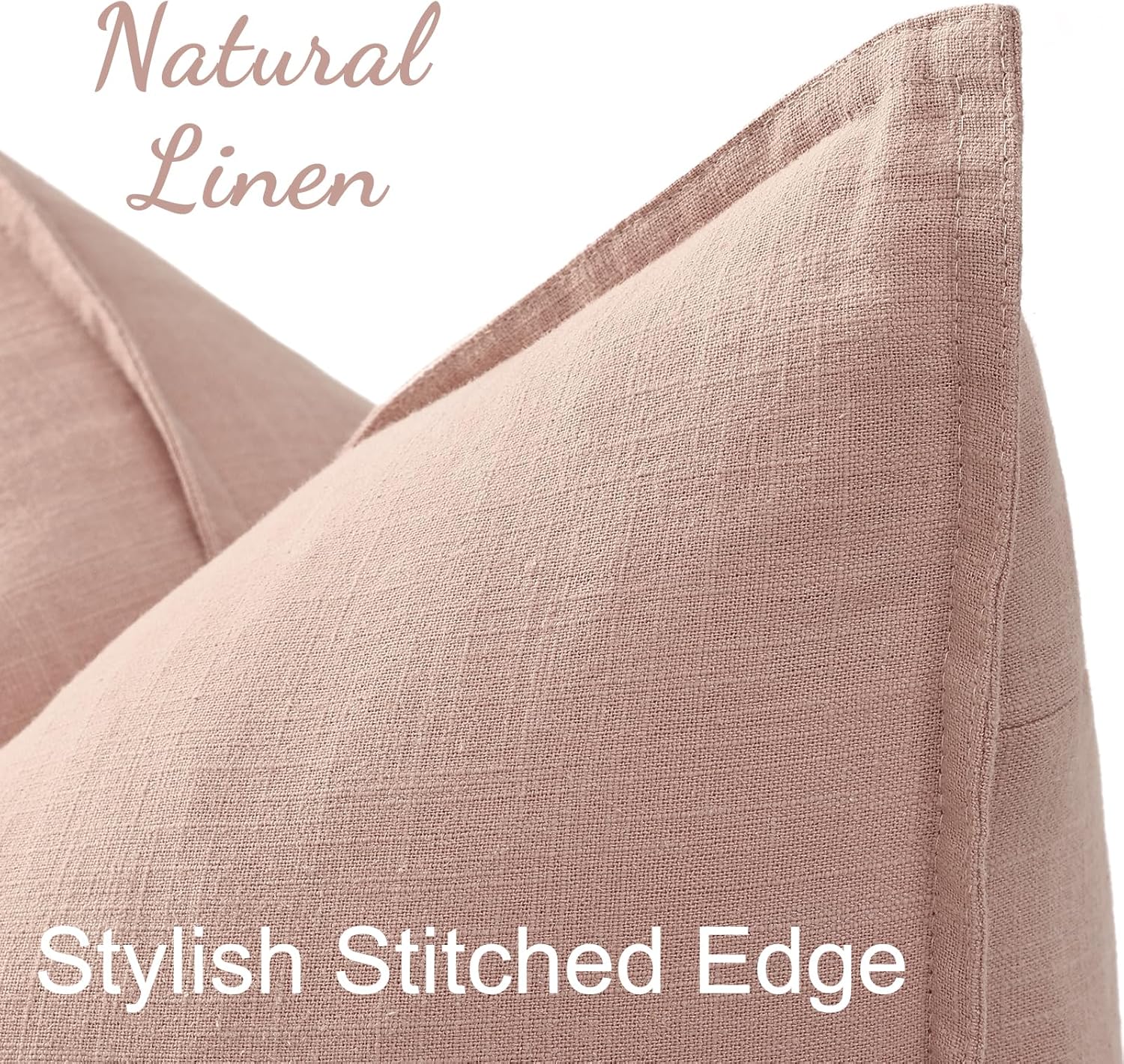 decorUhome Summer Decorative Linen Euro Sham Throw Pillow Covers 26x26 Inch Set of 2 Pink Pillow Covers with Flange Edges Soft Farmhouse Boho Accent Pillow Cases for Couch Bed Living Room