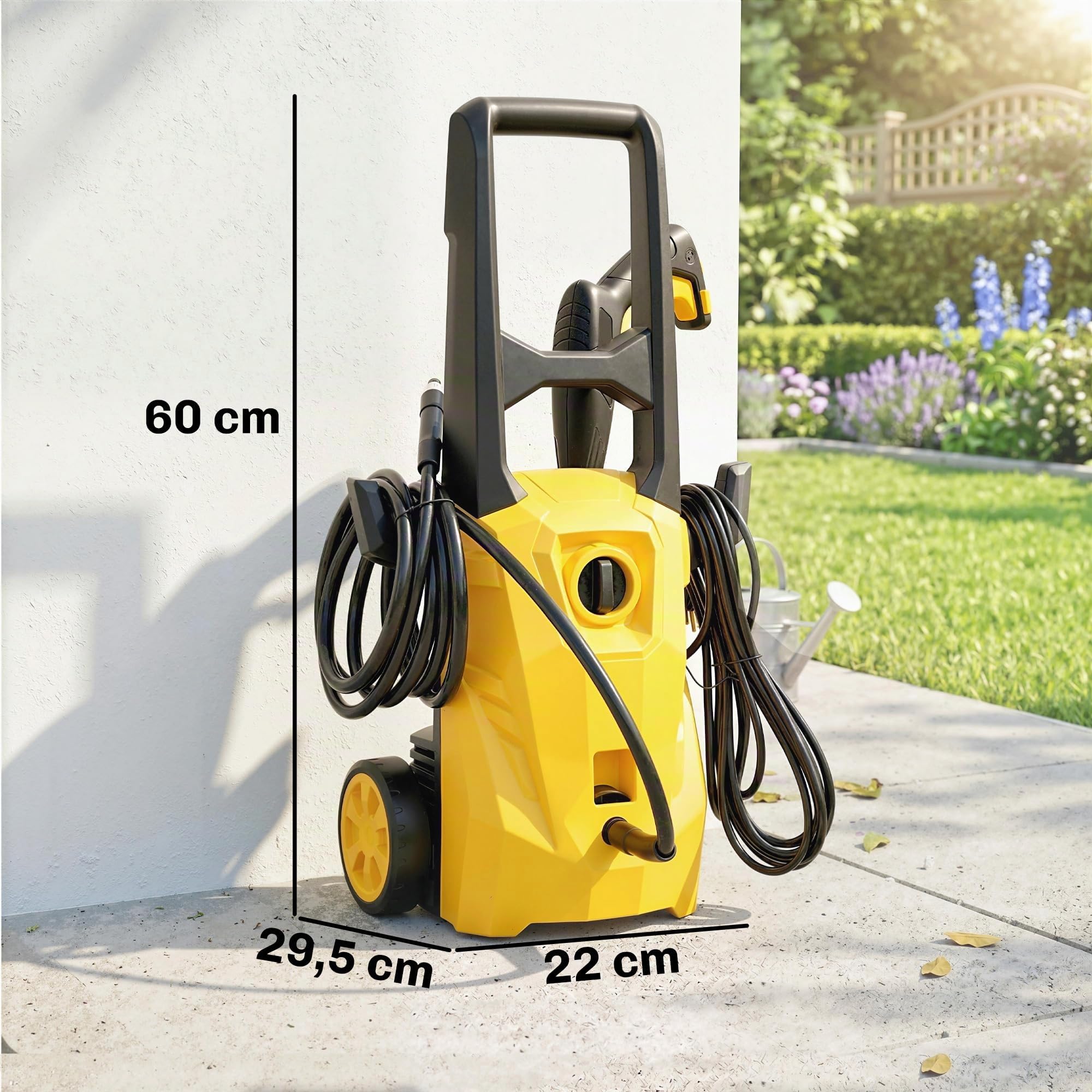 Outsunny Hidrolimpiadora de Alta Presión 1600W 120 Bar 390 L/h Amarillo | Bomba de Aluminio, Parada Automática, Manguera 3 m, Boquilla Ajustable, Ruedas, para Hogar Jardín Coche