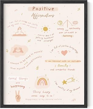 HAUS AND HUES Positive Affirmations Wall Art Inspirational Self-Love Poster, Motivational Quotes Decor for Girls Room Beige Frame, 16x20