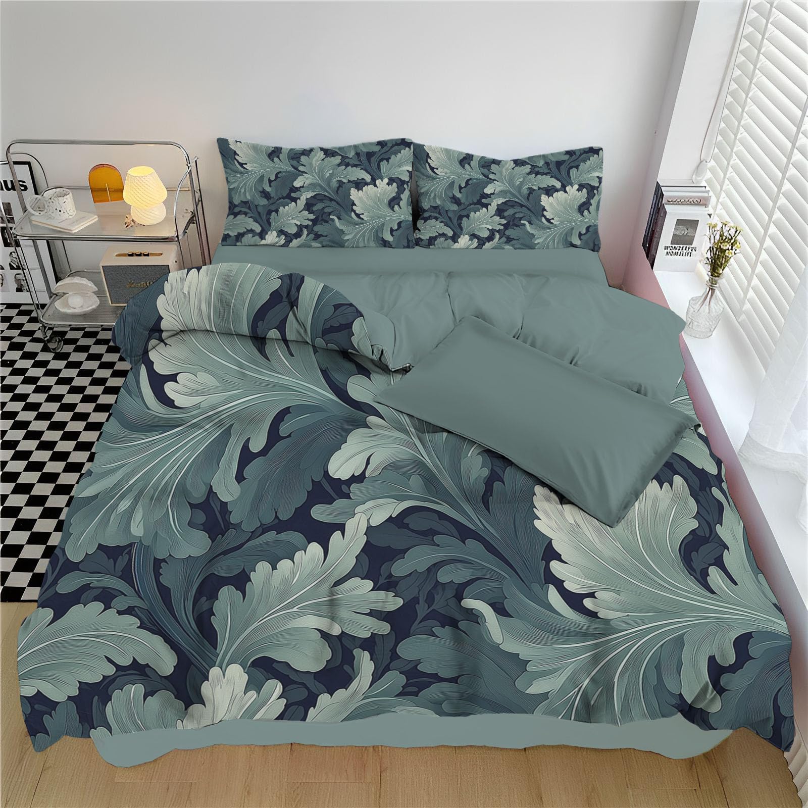 Housse de couette art végétal feuille d'acanthe en microfibre douce premium