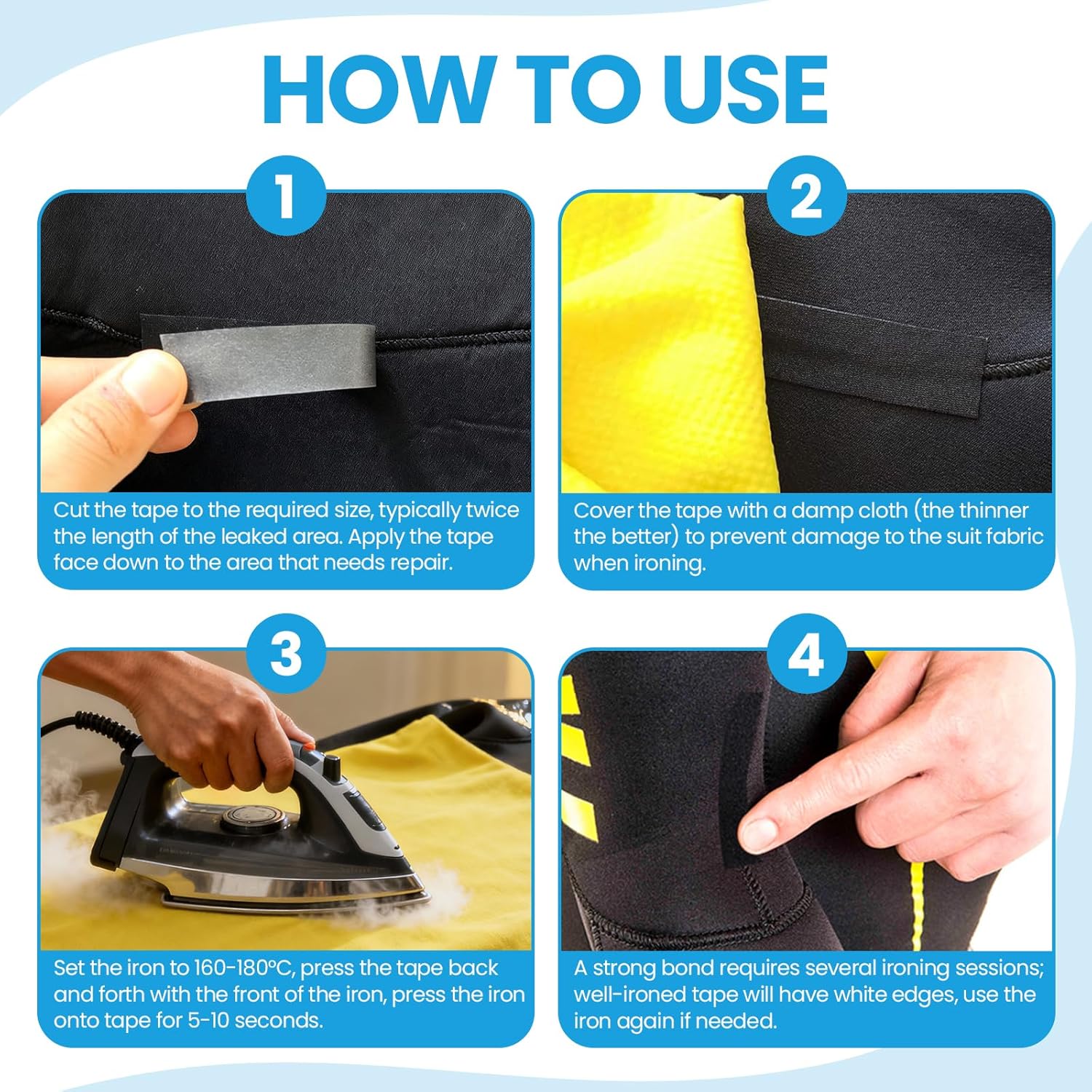 LLPT Wetsuit Repair Tape Iron On 0.8” x 16.5 Ft Seam Sealing Patch Waterproof for Neoprene Wetsuit Drysuit Fishing Suits Industrial Standard Carrier Material Color Black(IR865)