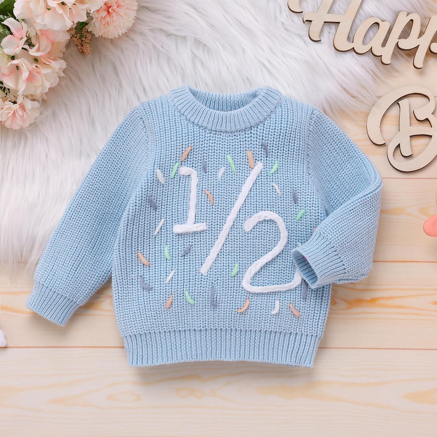 IDOPIP Toddler Baby Girls First Birthday Outfit Boho Embroidery One Sweater Top Knit Pullover Sweatshirt Fall Winter Clothes