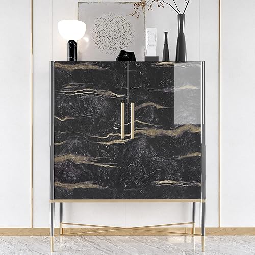 Miniatura 7 de VEELIKE Papel adhesivo de mármol negro y dorado para encimeras, impermeable, para encimeras de cocina, papel tapiz autoadhesivo de vinilo para