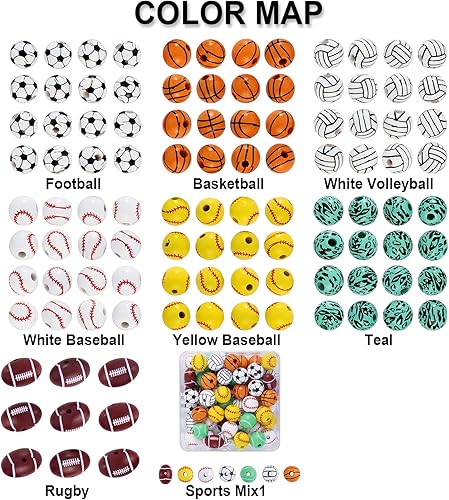 Miniatura 4 de Firstmeet Cuentas redondas pintadas de madera de 0591in 60 unidades caja de voleibol blanco cuentas sueltas para hacer joyas cabello manualidades