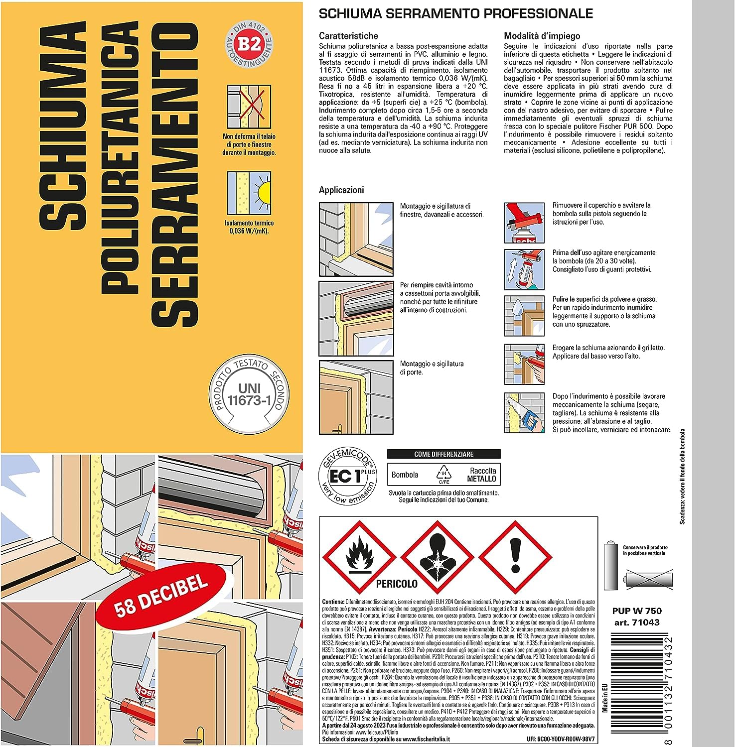 Fischer 8001132094594 Puertas de Espuma de Poliuretano para Pistola, Color Blanco, 12 x 750 ml