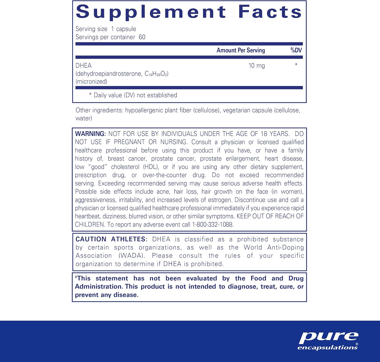Pure Encapsulations DHEA 10 mg | Supplement for Immune Support, and Hormone Balance* | 60 Capsules