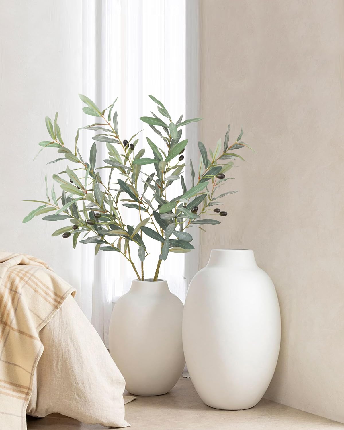 DuHouse 5Pcs Artificial Olive Branches 35 Inch – Tall Faux Greenery Stems Olive Tree Branches for Vases, Home Decor, Centerpieces, Wedding & DIY Floral Arrangements