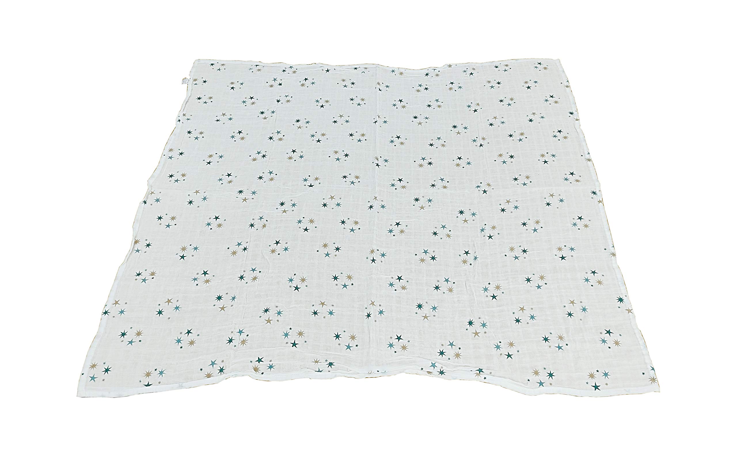 Star Print Baby Swaddle Blanket - 100% Cotton Muslin Receiving Blanket 44x48 Inches For Newborns & Infants