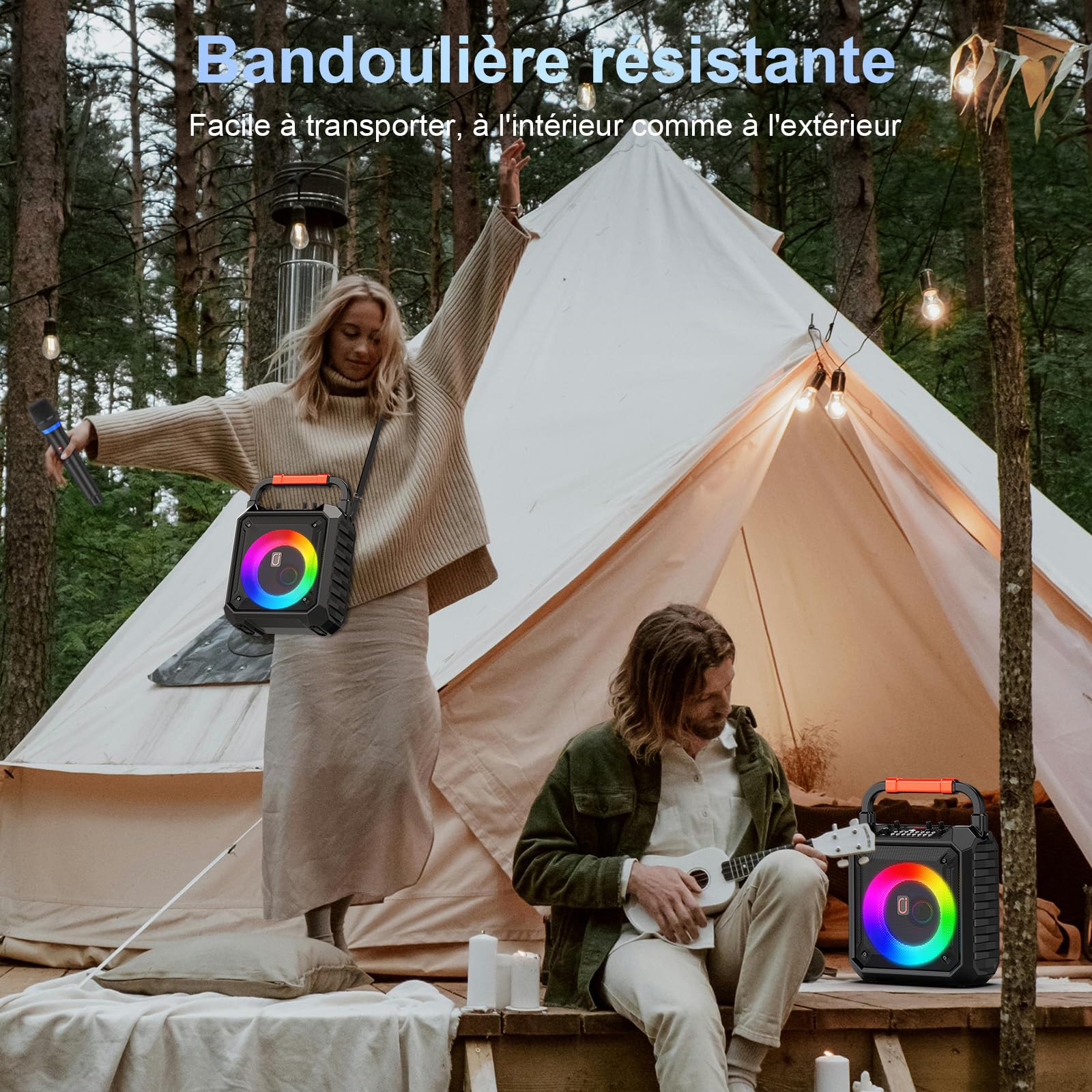 JYX Machine de Karaoké pour Adultes, 80W Enceinte Bluetooth avec 2 Micro sans Fil, Karaoke Complet avec REC/AUX/USB/TF, Équipement de Karaoke Portable pour Fêtes à Domicile/Camping en Plein Air