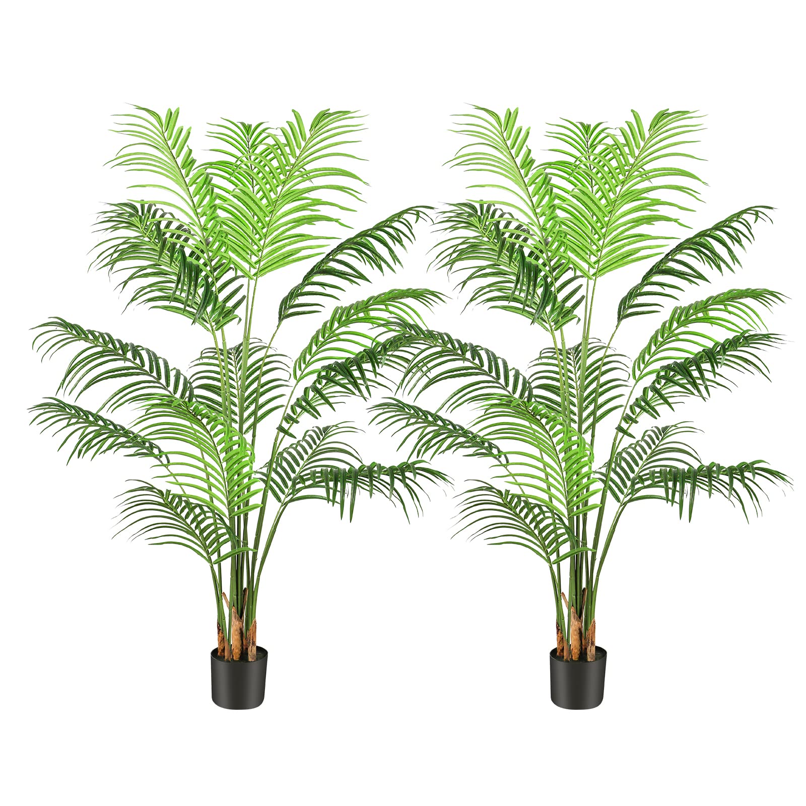 Keeplush5.5ft Tall Artificial Palm Tree with 15 Trunks and Real Bark Design, Green Silk Floor Plant in Pot for Home Office Living Room Bedroom Decor, 2pcs