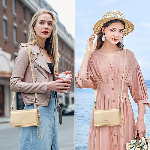 Miniatura 2 de nuoku Bolso bandolera para mujer, cartera pequeña para celular con ranuras para tarjetas de crédito, liviano, de cuero con correa de muñeca