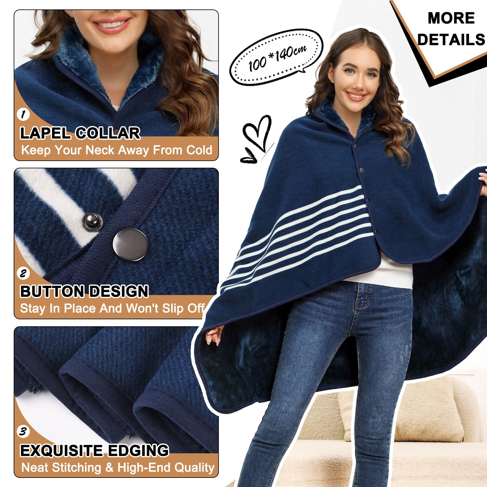 Xnova Poncho Pile con Bottoni Unisex, Open Front Cape Coperta Indossabile Termica, Spessa Scialle Sciarpa Invernale per Donna Uomo