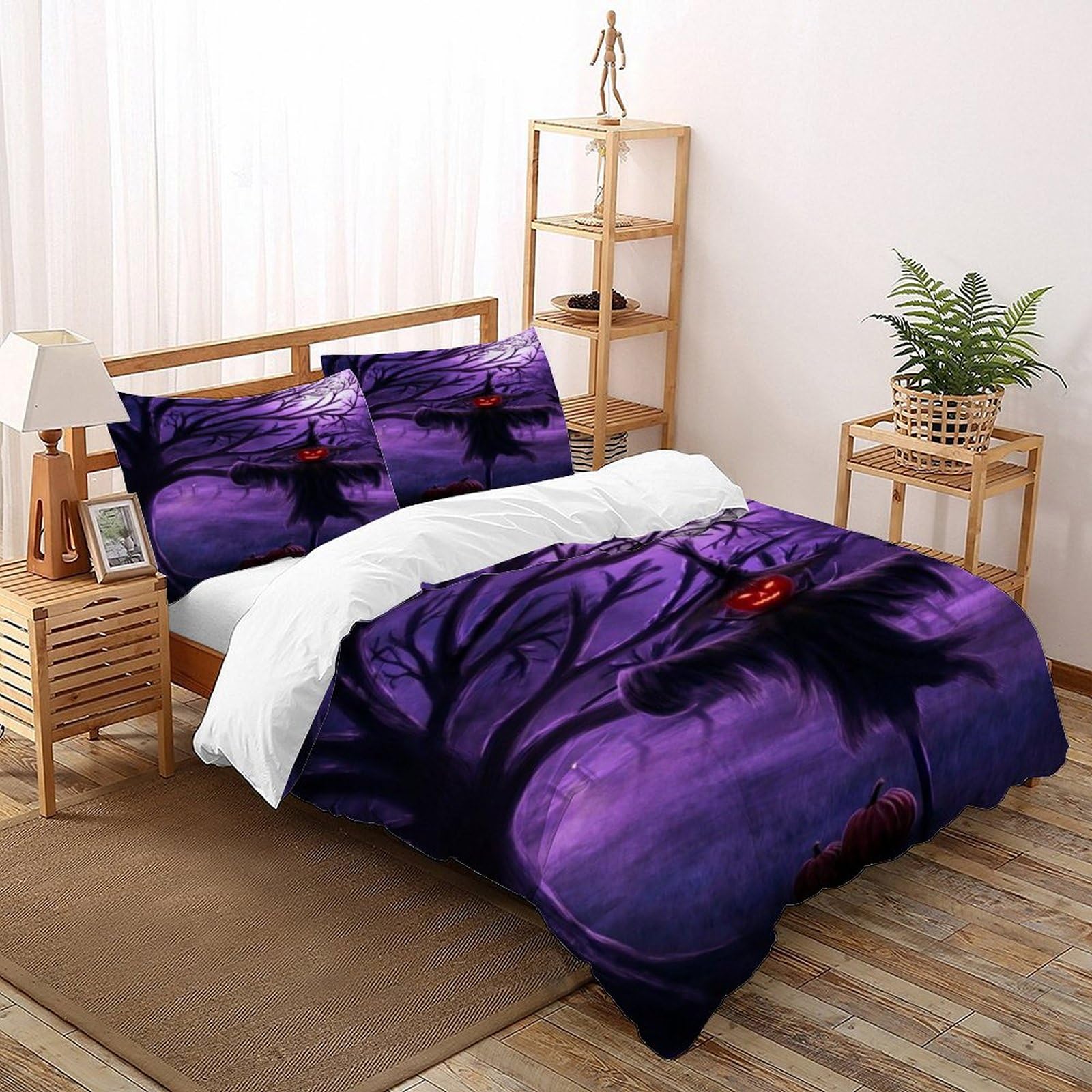 Halloween Theme Bedding Set for Ultra Soft Reversible Pumpkin Head Duvet Set 3 Pieces for Children Teens And Adults -2 Pillow Shams, Double（200x200cm）