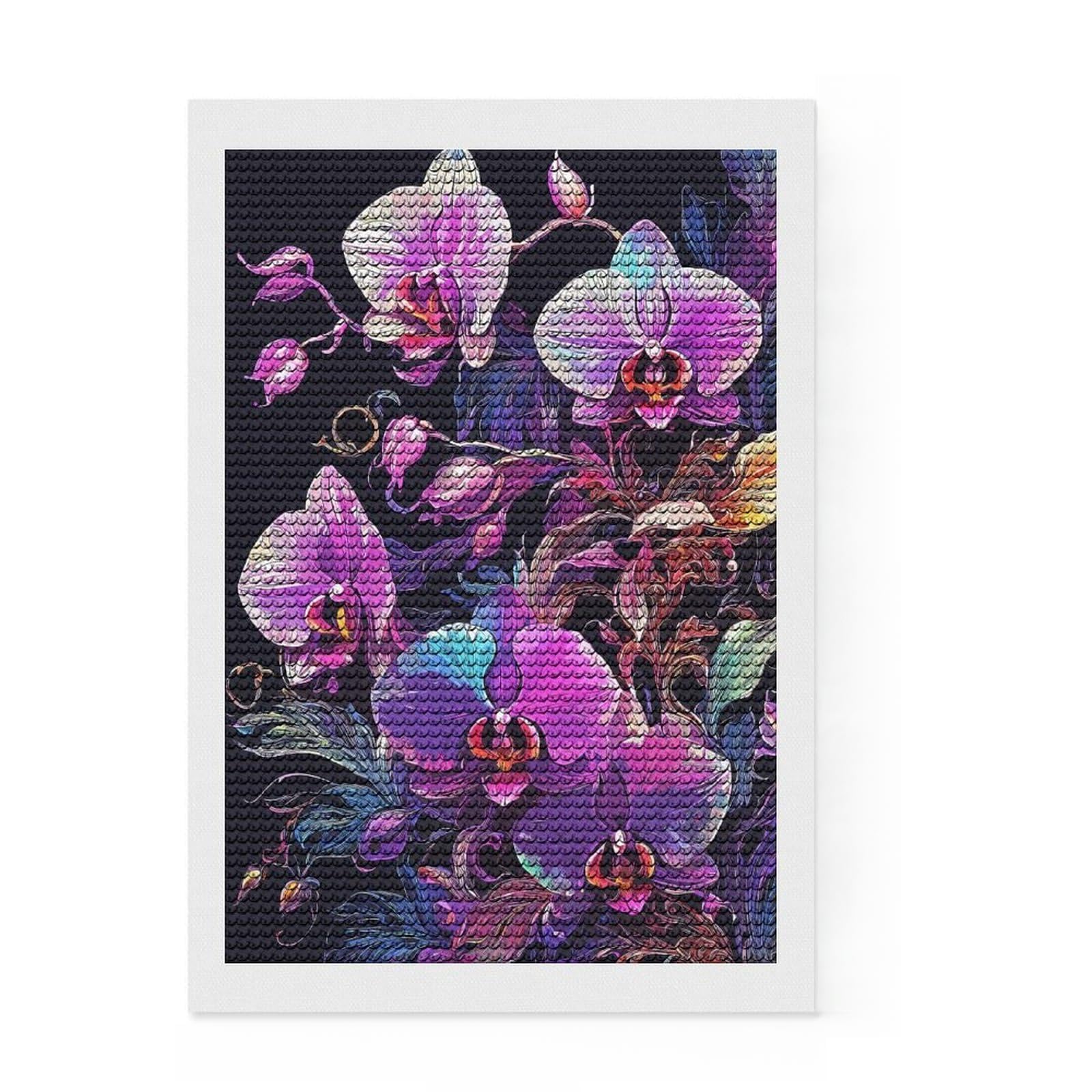 Junmoney Orchid Flower 5D Diamond Painting Kit 8"x12", Round Gems, Festive Craft Gift, Fun Craft Activity, Modern Decor, for Adults
