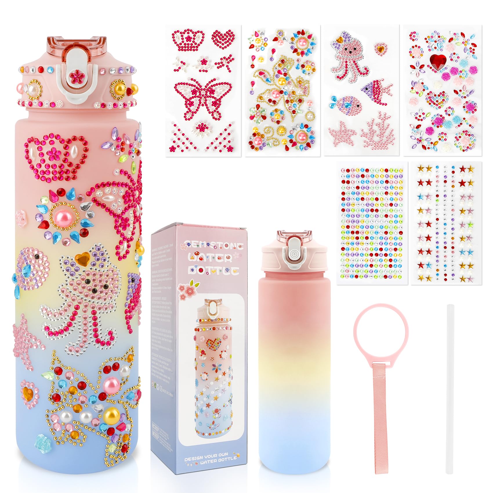Decorate Your Own Water Bottle Kits for Girls, Gifts Girls Ages 8-12, Fun Art Kits with Glitter Gems Stickers, Arts and Crafts for Ages 4-6, DIY Water