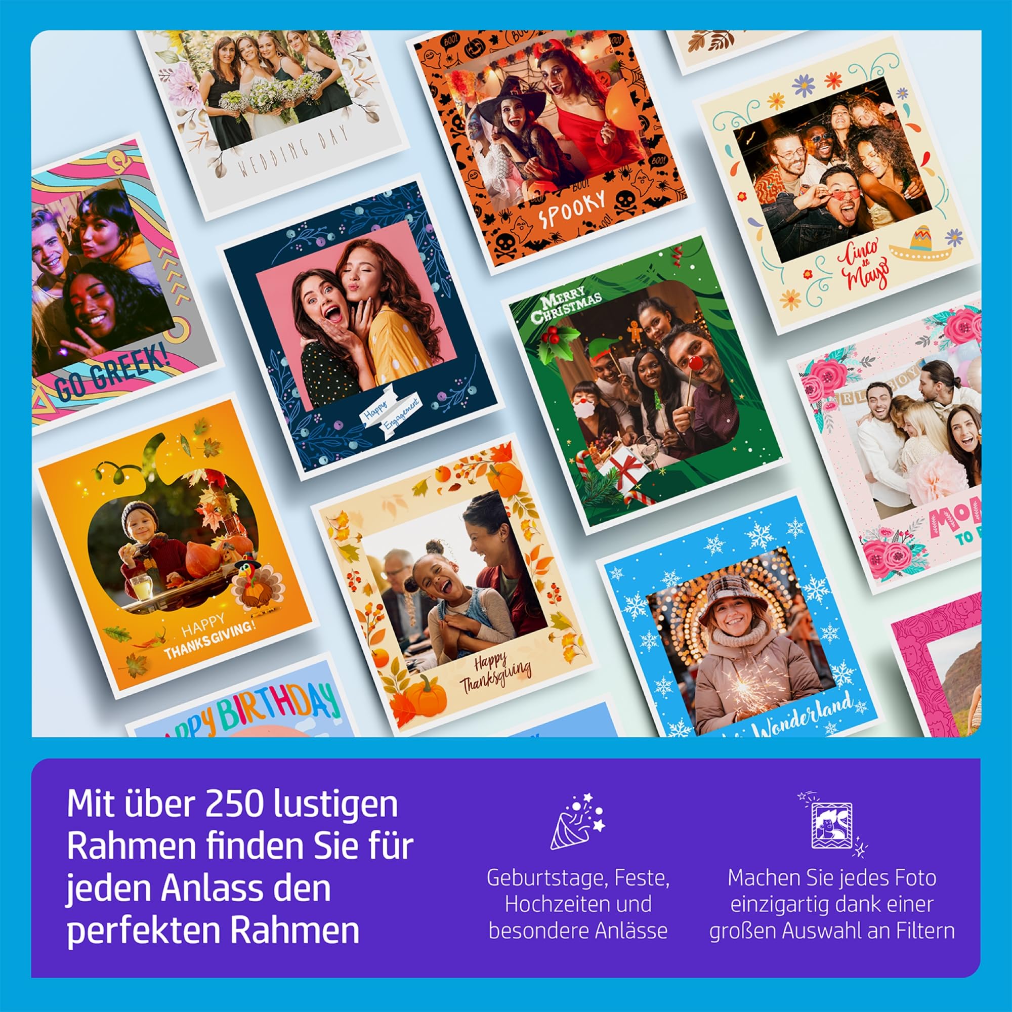 HP Sprocket Photo Booth Sofortbild-Farbfotodrucker, 10,1" (25,6 cm) Touchscreen, Ringlicht, individuelle Rahmen, 3 x 4 (7,6 x 10,1 cm) Zink-Fotopapier, Weiß.
