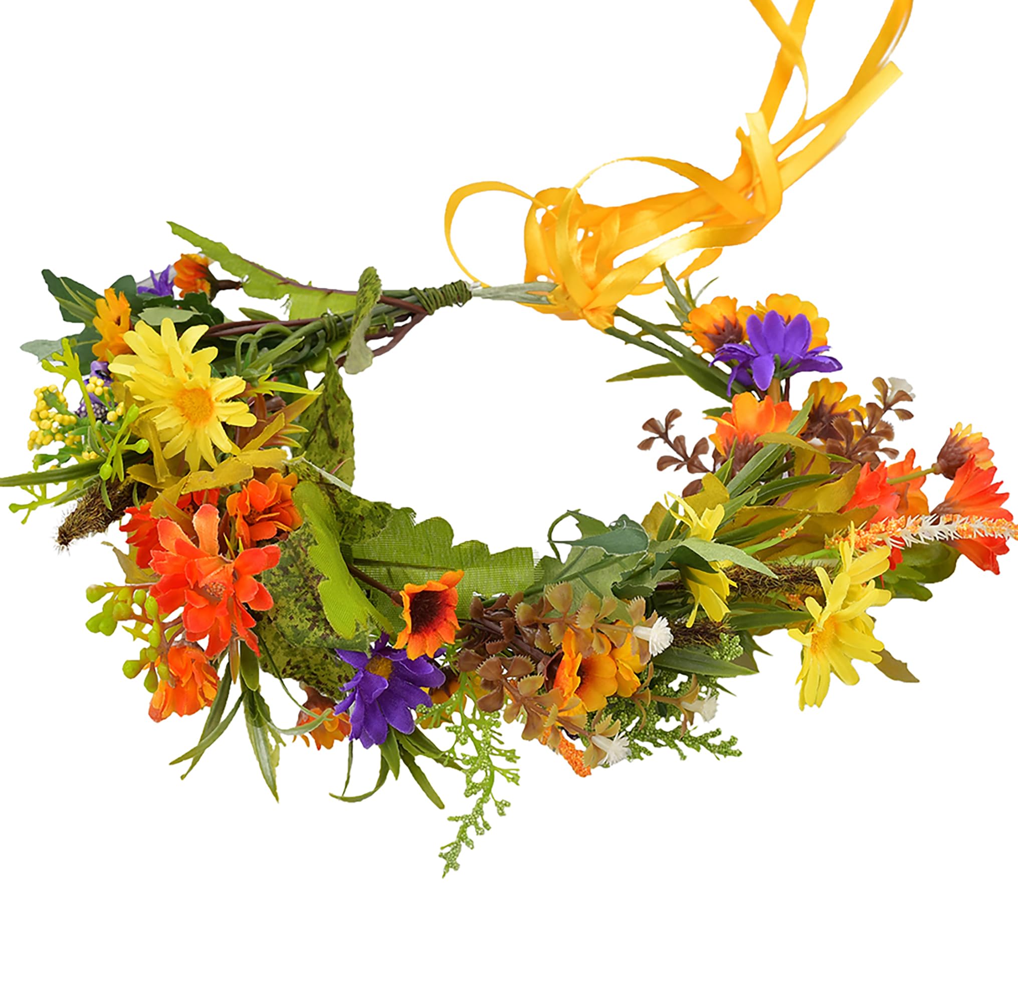 BrikuinrFloral Crown Headband Flower Garland Headband Hair Wreath Flower Halo Floral Headpiece Boho with Ribbon Wedding Party Festival