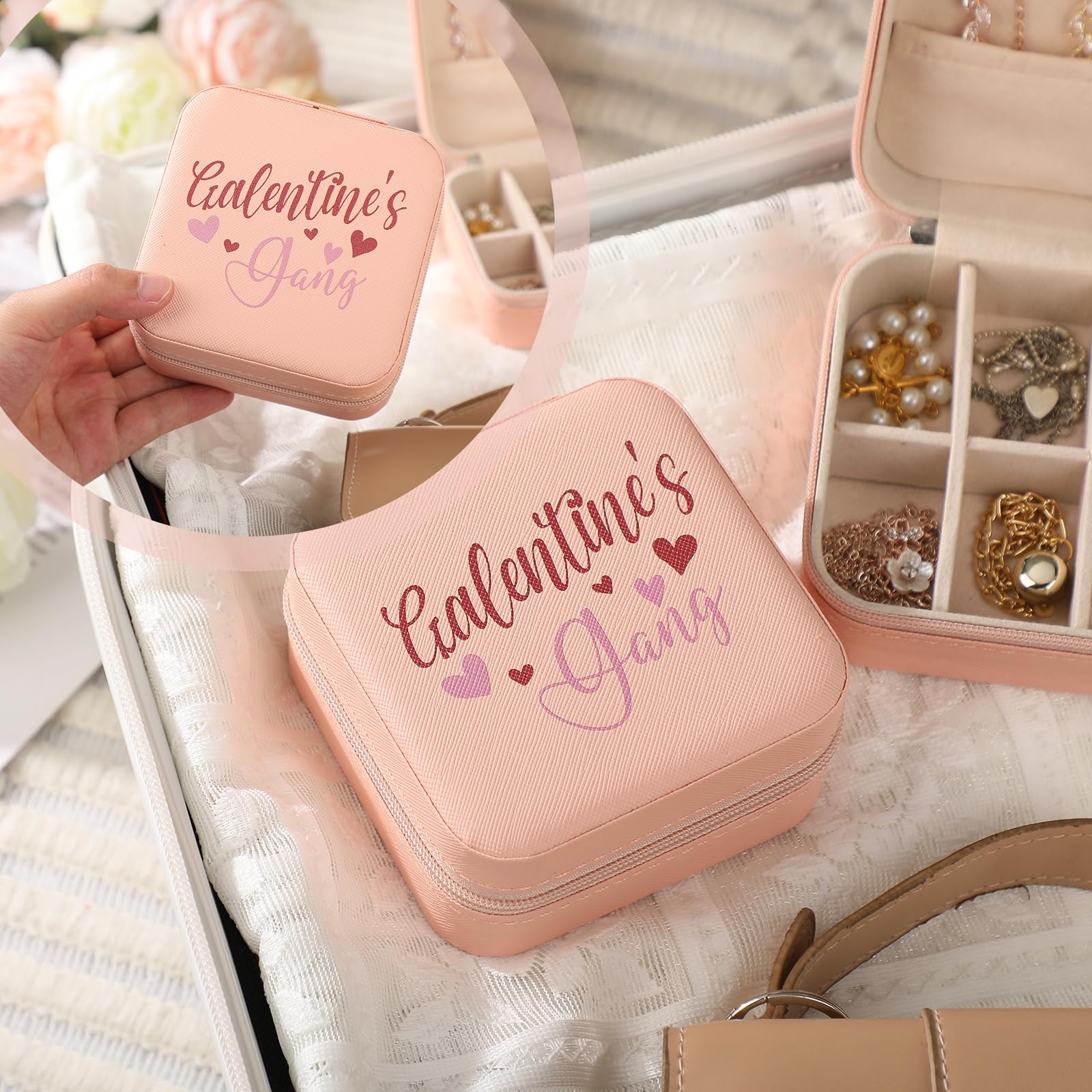 6 Pcs Girls Trip Gifts Favors Jewelry Organizer with Pattern Birthday Gifts for Bestie Women Bride Wedding Anniversary for Mom Wife Weekend 2026 Summer Holiday Travel