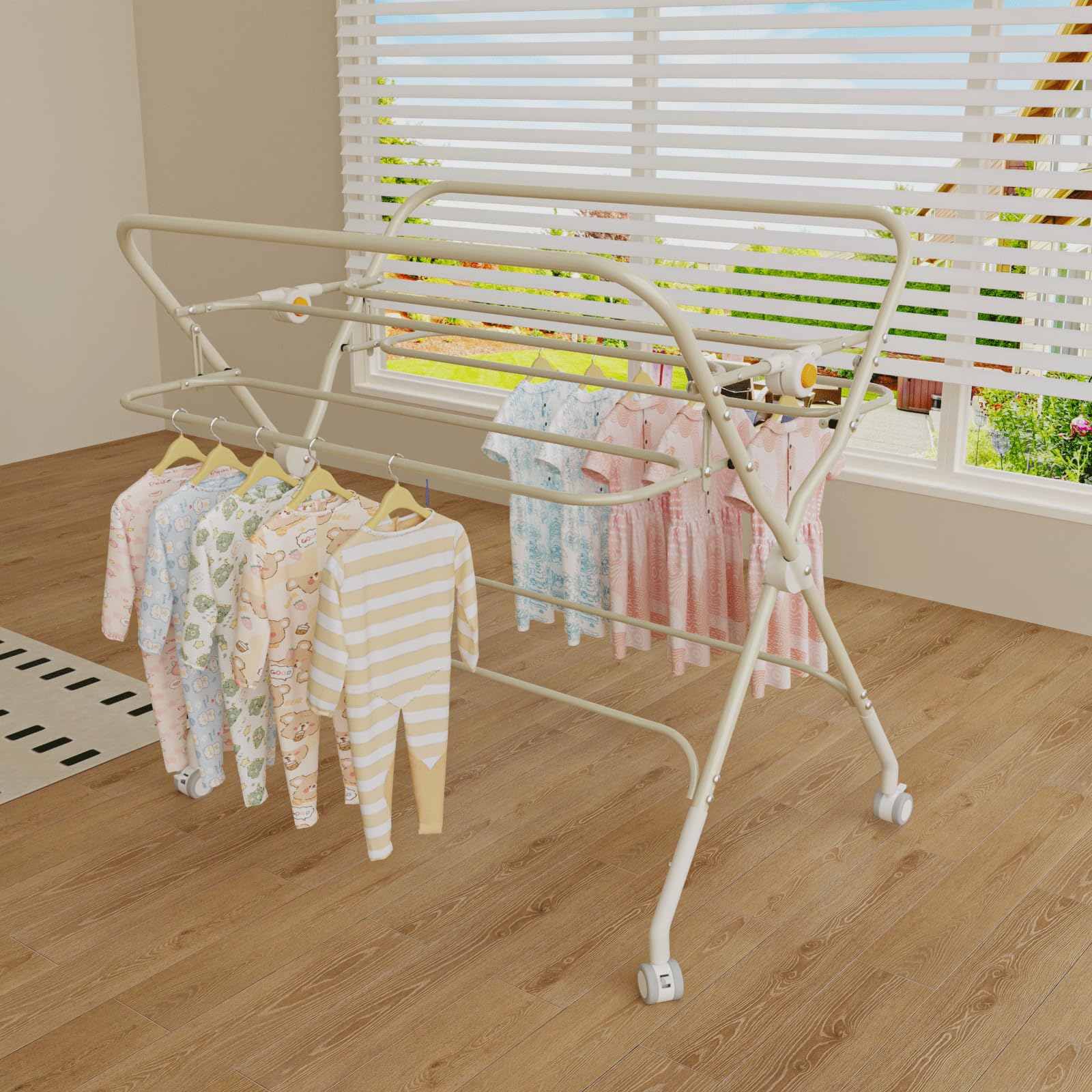 OHMG Table à Langer Pliable, Plan à Langer avec Panier Latéral et roulettes et 3 Jouets,Organiseur de Couches 5 Réglable en Hauteur, Rangement Multifonction pour Chambres d'enfant，75x68x83-91cm