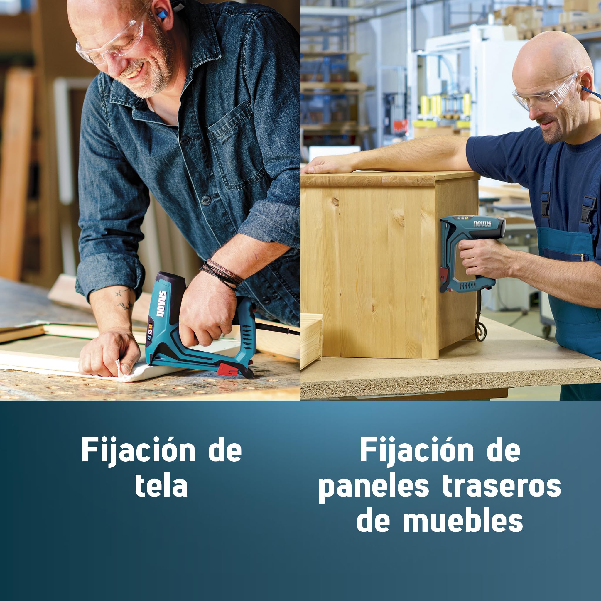 NOVUS TOOLS Juego de grapadora eléctrica J-150 con 1800 grapas, grapadora profesional y pistola de clavos con regulación de la fuerza de impacto, tope de distancia y mecanismo de carga inferior