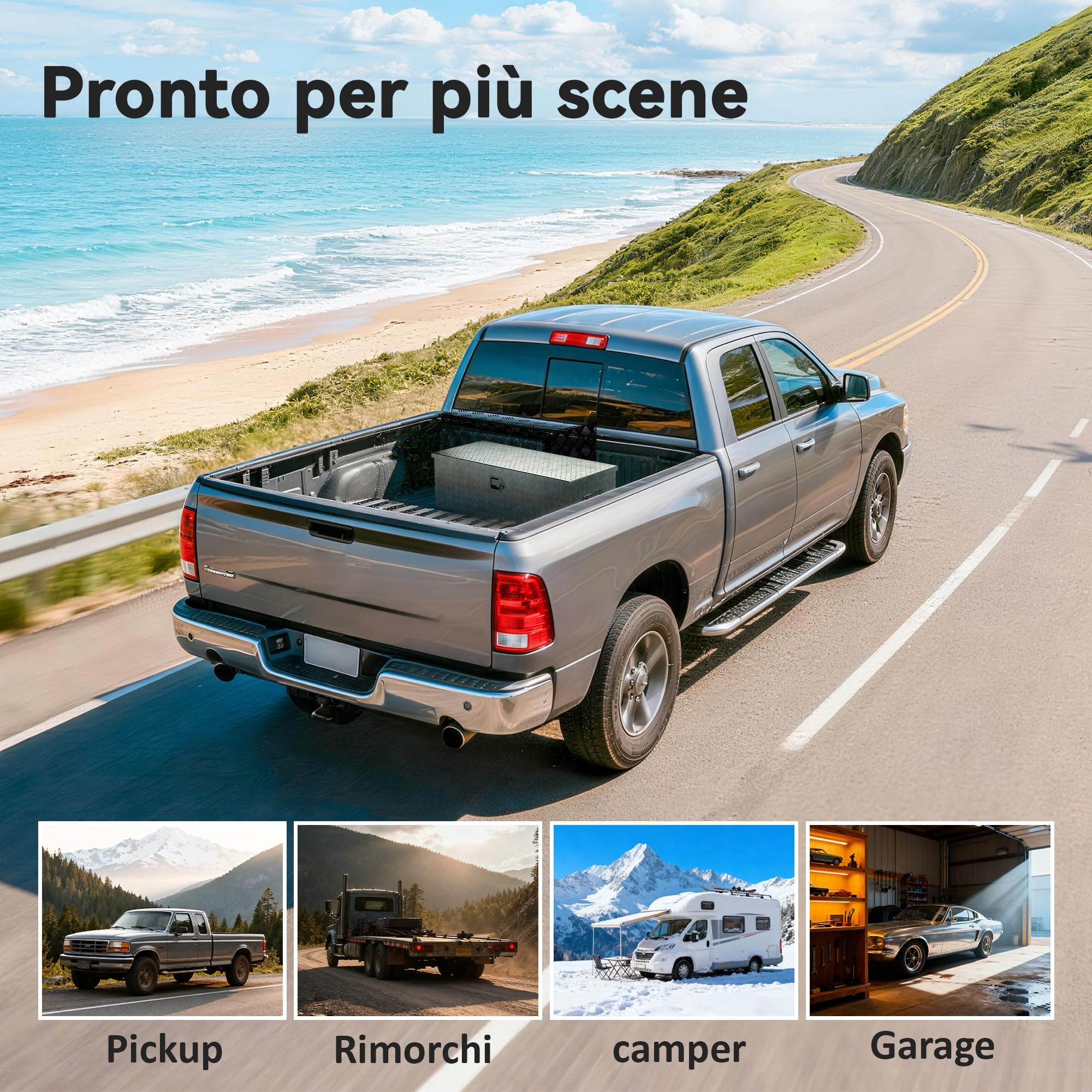 HOMCOM Caja de herramientas de aluminio con cerradura y 2 llaves, asa lateral, caja portaútiles resistente de 43 l, caja portaobjetos para camionetas, caravanas y remolques, 76,2 x 33 x 24,4 cm,