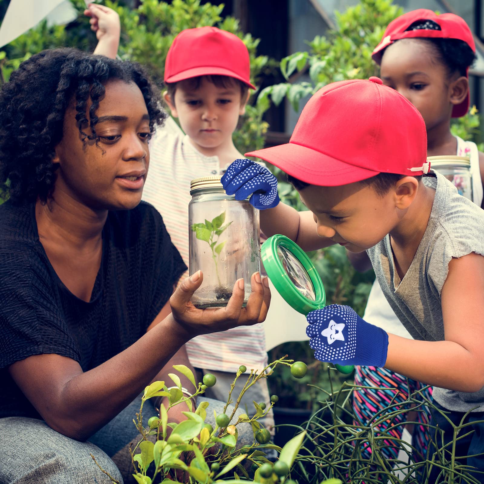 Jeyiour 50 paia di guanti da giardinaggio per bambini, guanti da lavoro antiscivolo rivestiti in gomma, guanti da giardinaggio per bambini (3-6 anni)