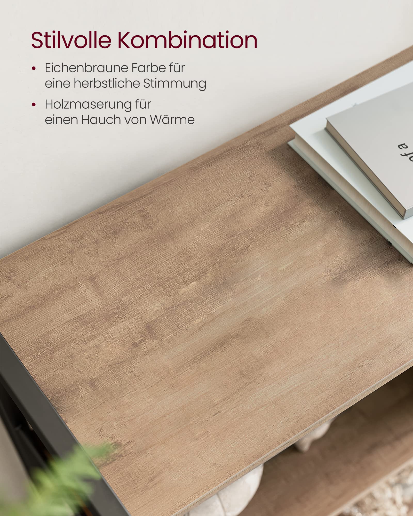 VASAGLE Bücherregal mit 4 offenen Regalebenen Stahlgestell Industrie-Design Kamelbraun-tintenschwarz LBC022B50